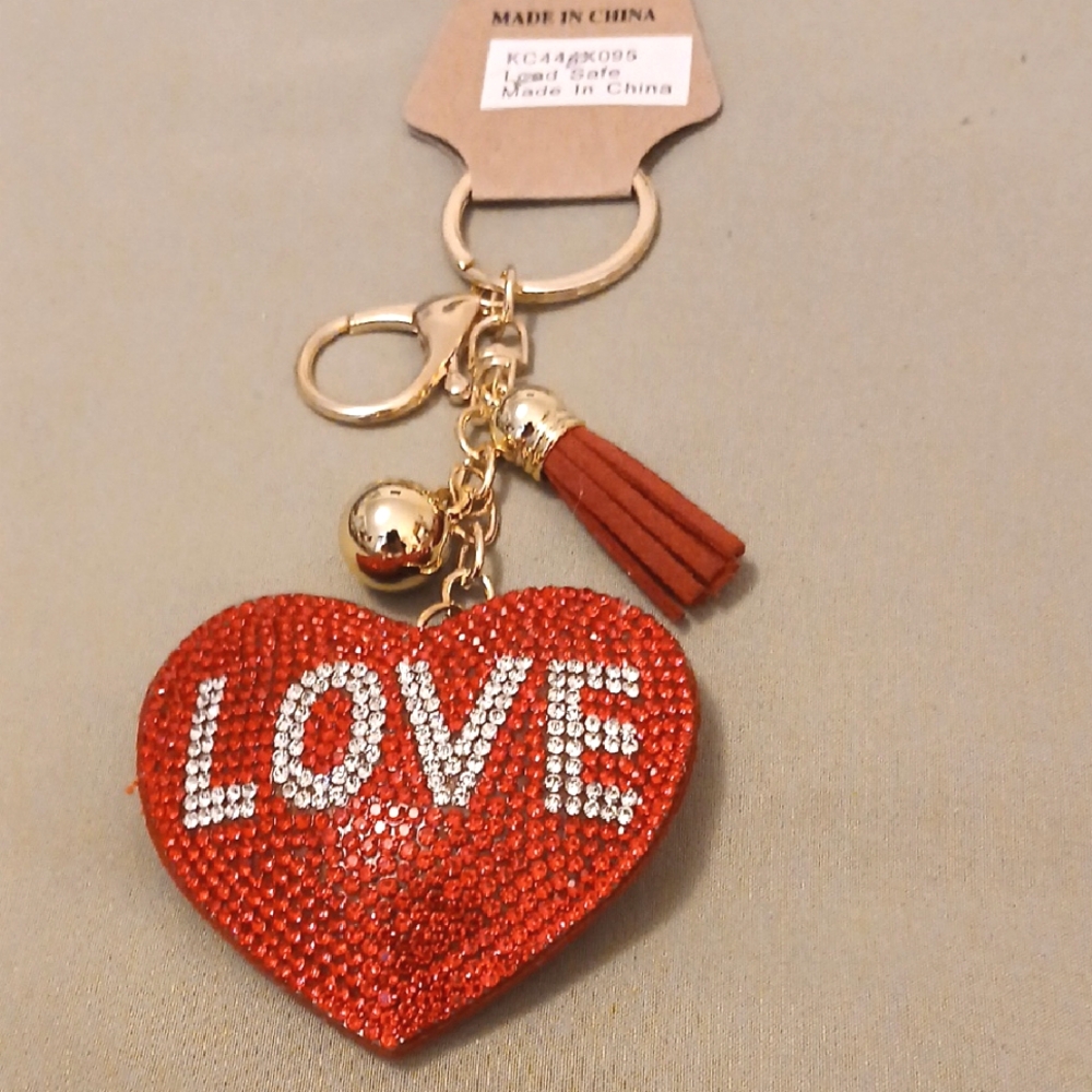 PUFF PILLOW Red Heart Keychain with Gold Accents